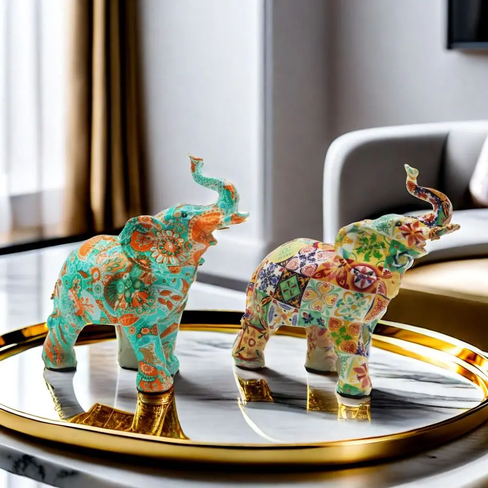 Kawaii Colorful Mini Elephant Model Cartoon Exquisite Elephant Retro Resin Ornament Durable Romance Art Elephant Statue