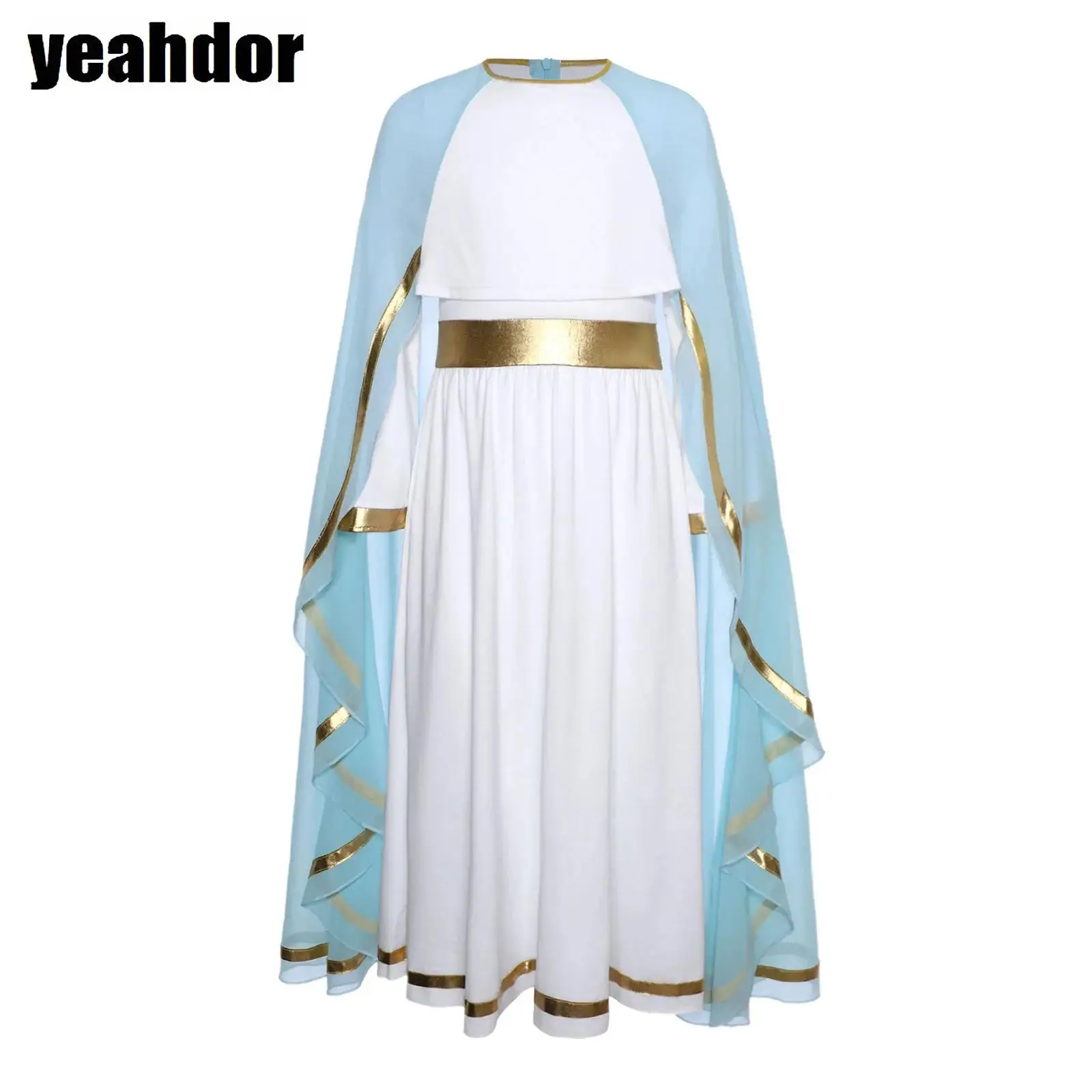 

Girl Greek Princess Dress Long Sleeve Ruffle Ancient Greece Roman Toga Dress Christmas Halloween Carnival Cosplay Athena Costume