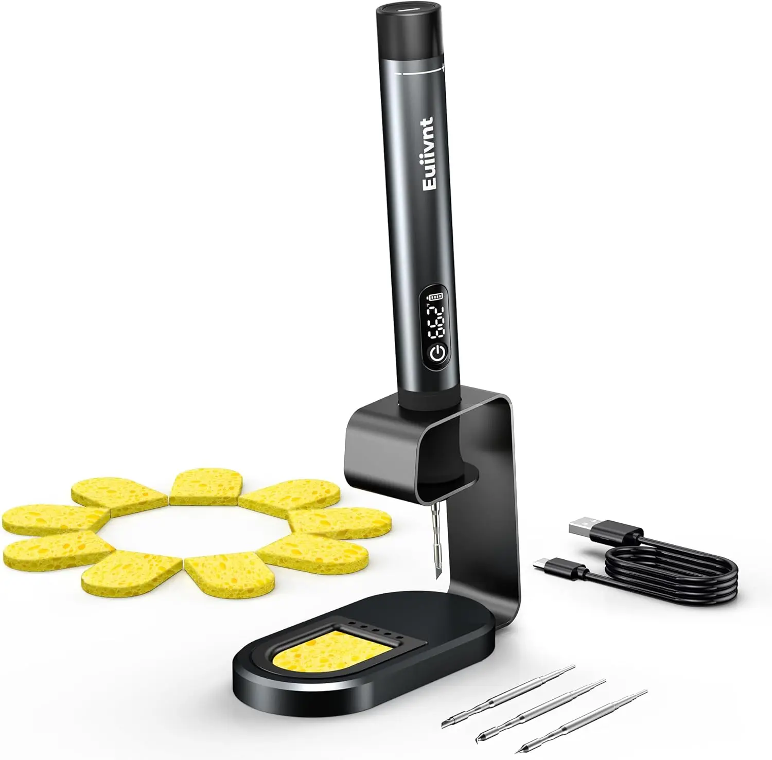 

Cordless Soldering Iron Kit with 7s Fast Heat, Adjustable 392-842°F, 2600mAh Rechargeable, LED Display, 3 Tips & Stand for DIY