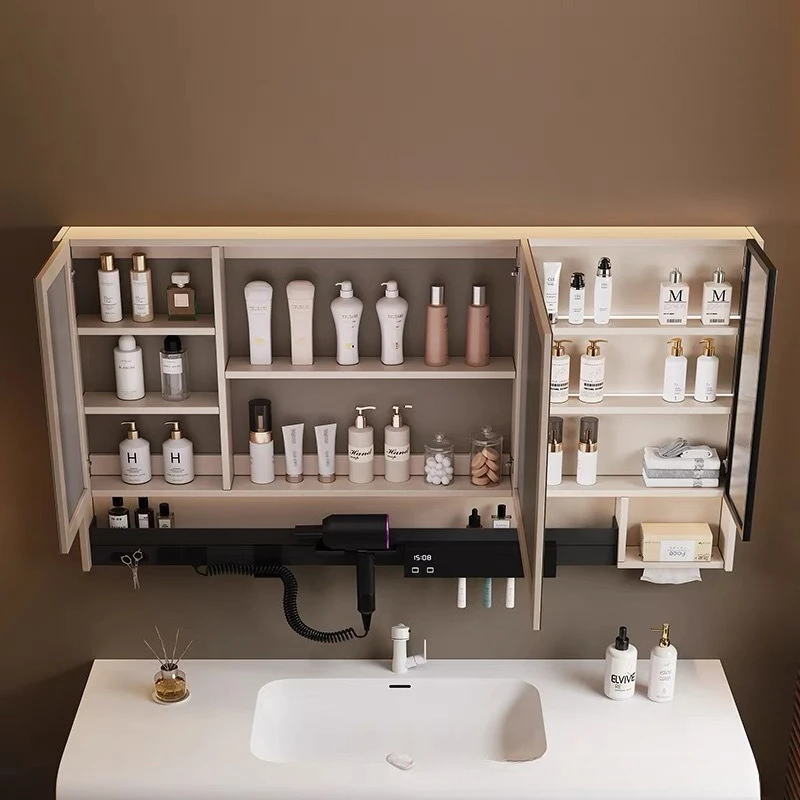 Smart Bathroom Mirror Cabinet Separately Wall-mounted Anti-fog Bathroom Mirror Electric Hair Dryer Rack Storage Integrated Cabin