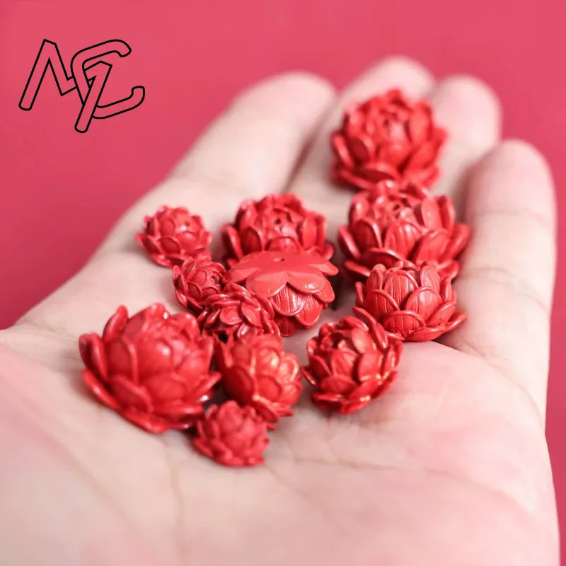 

10pcs DIY Natural Jade Cinnabar Lotus Beads Accessories Fashion Real Jewelry Bracelet Stone Amulet Luxury Best Selling Gifts