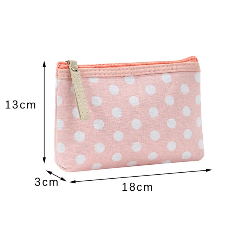 Canvas Polka Dot Makeup Bag, Simple Portable Storage Pouch, Korean Style Multifunctional Student Pencil Case Mini Coin Wallet
