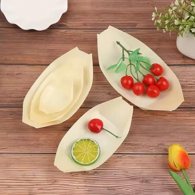 

Disposable Pine Wood Boat Bowls | Eco-Friendly Natural Sushi & Salad Serving Trays | Ideal for Wedding Parties, Buffets Catering