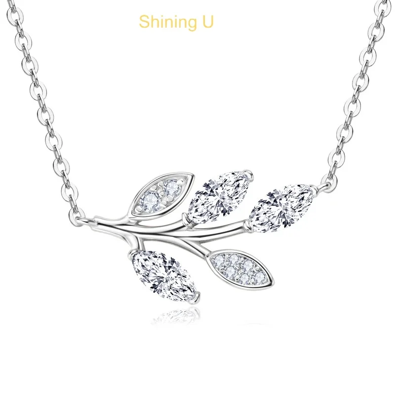 

Shining U S925 Silver D Color Moissanite Leaves Pendant Necklace for Women Fine Jewelry Birthday Gift