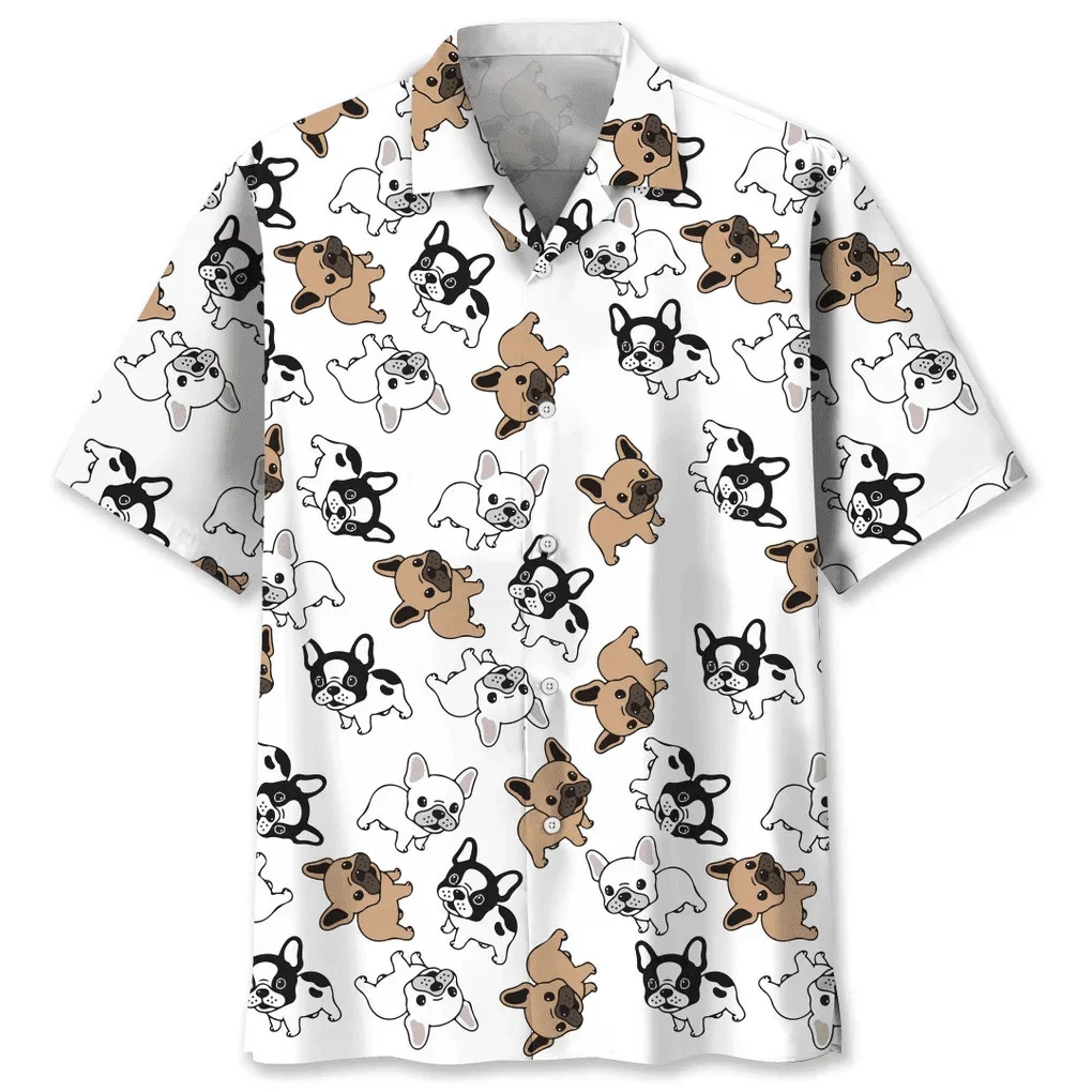 Cute puppy print Hawaiian men's short-sleeved shirt 2024 new casual lapel top fashion men's shirt plus size shirt