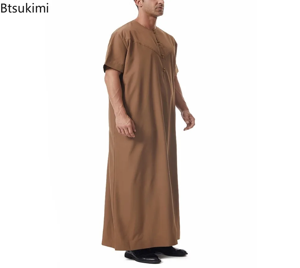 Moyen-Orient mode musulmane hommes Jubba Thobe à manches courtes couleur unie col rond islamique arabe caftan hommes Abaya vêtements islamiques