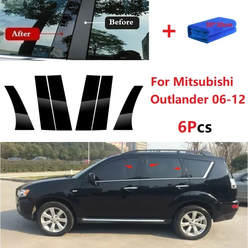 New Arrival 6PCS Polished Pillar Posts For Mitsubishi Outlander 2006-2012 Window Trim Cover BC Column Sticker