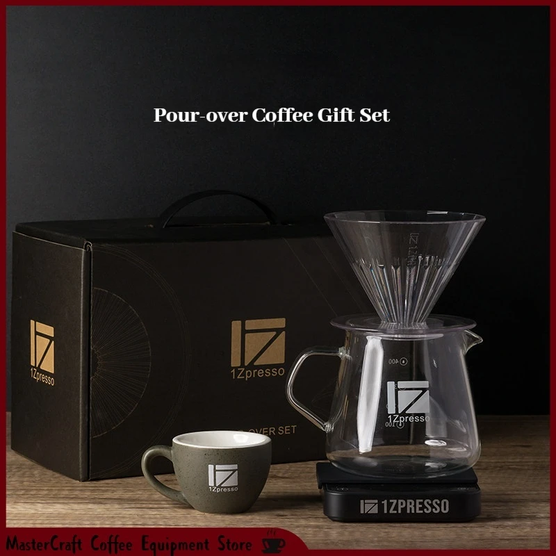 In Stock 1Zpresso Pour Over Coffee Gift Set Glass Dripper Sharing Server Ceramic Mug Digital Scale For Brewing Coffee Lovers