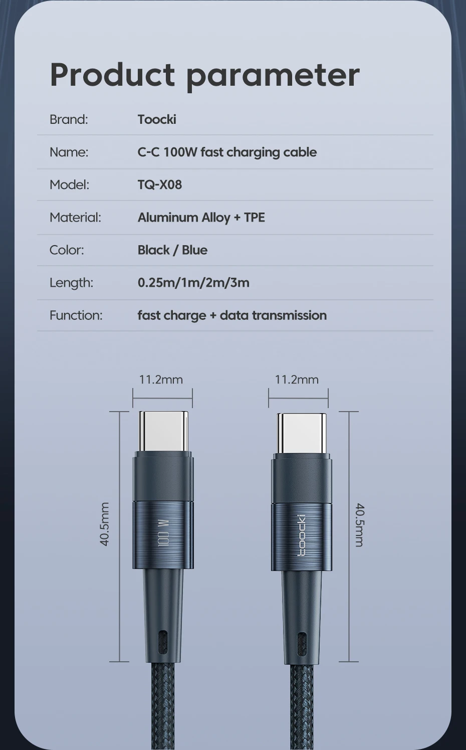 Toocki PD 100W Typ-C-zu-Typ-C-Kabel 5A Schnellladekabel USB-C-zu-USB-C-Kabel für iPhone 15 16 Huawei Mate 80 Honor Samsung Xiaomi – Detail 10