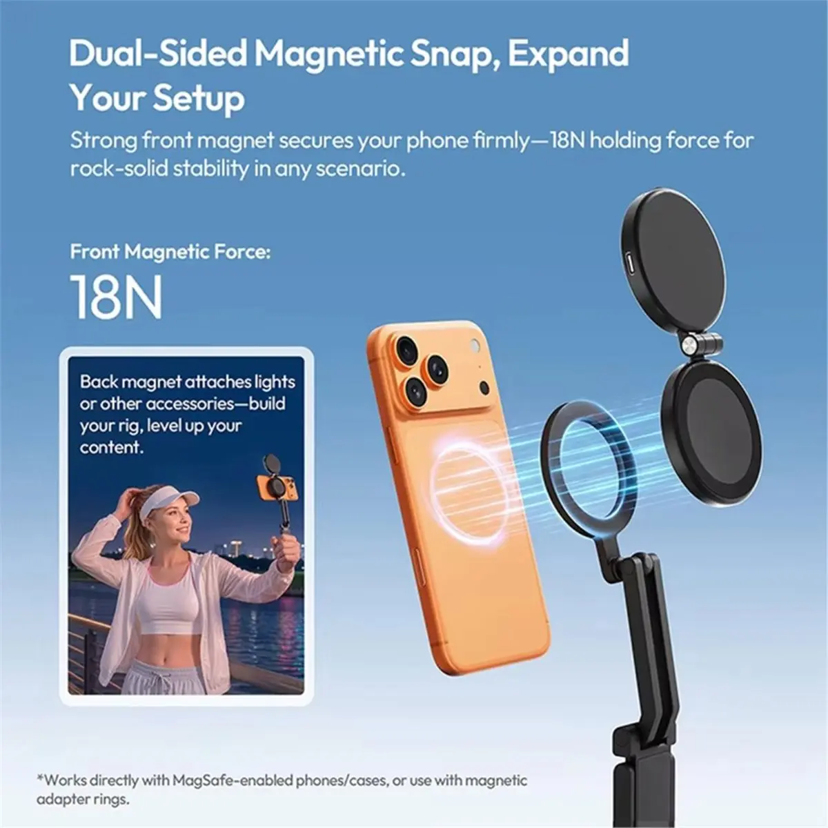 MA90 Versatile Magnetic Phone Stand Dual-Sided Magnetic Snap Hidden Hook Mode Tripod Outdoor Photograph Holder