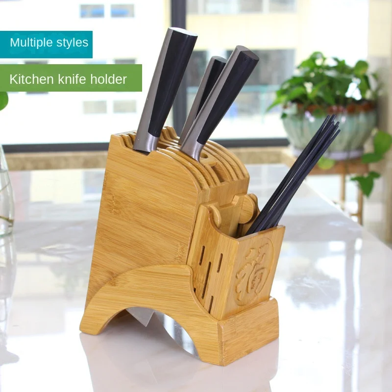 

Wood Kitchen Knife Holder Bamboo Scissors Chopsticks Gadget Storage Shelf Rack Knife Block Stand Accessories Organizer