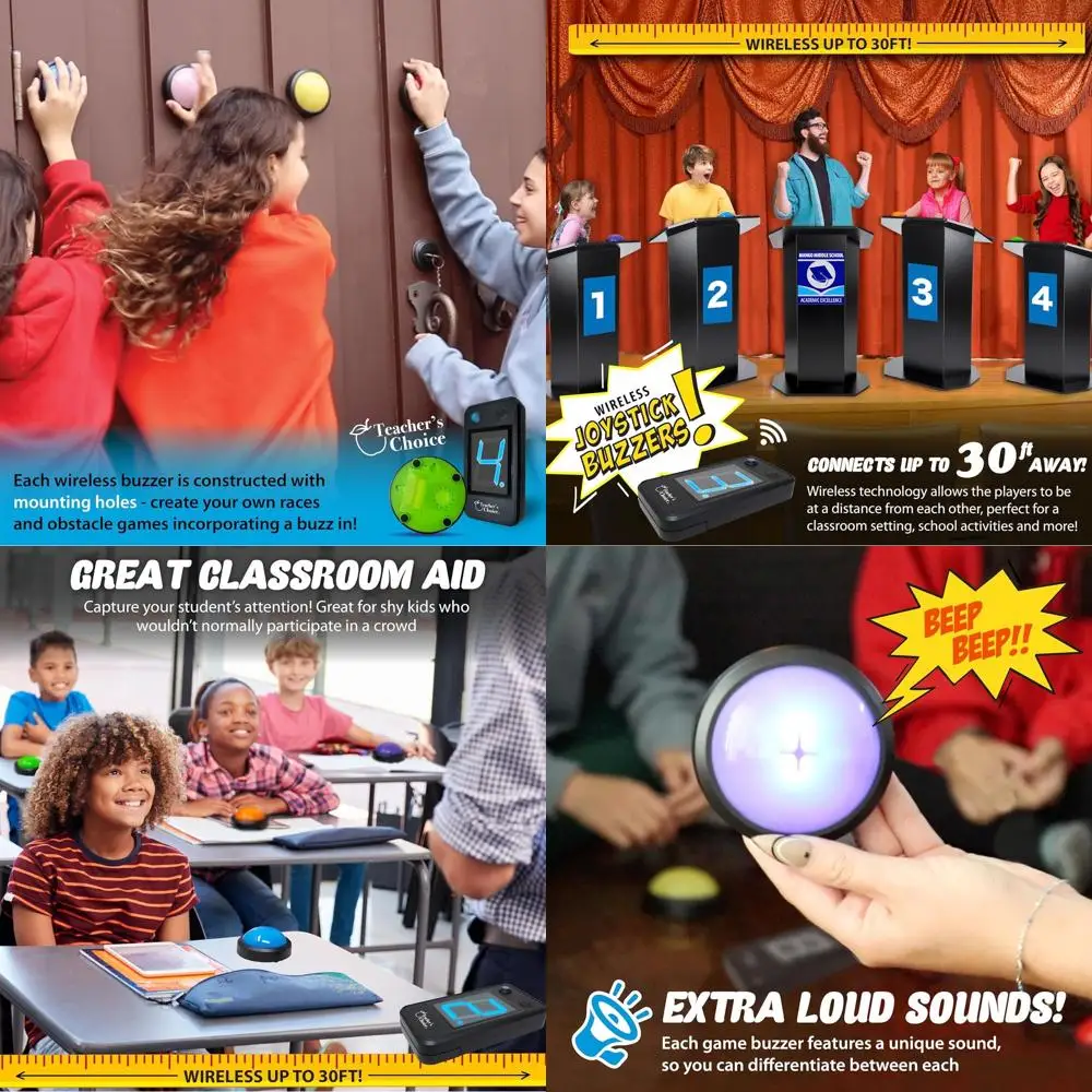 

4-Player Wireless Buzzer System with Light and Sound - Ideal for Trivia, Game Shows, and Competitions