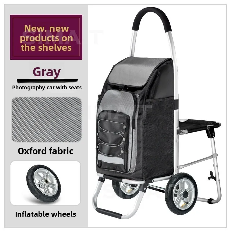 Folding Cart with Seat, Photography Cart, Cart with Stool, Luggage Cart