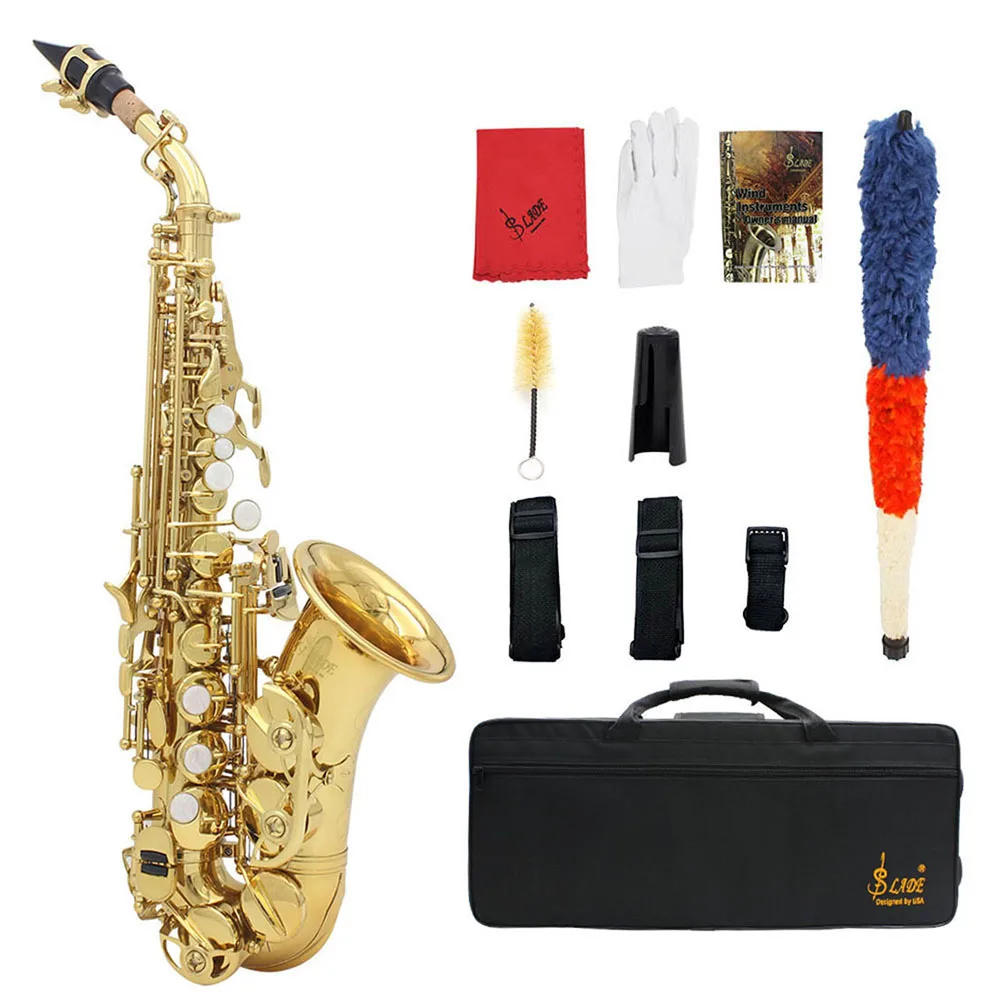 

Soprano Saxophone Brass Golden Carve Pattern Sax Pearl White Shell Buttons Mouthpiece Reeds Neck Wind Instrument Accessories