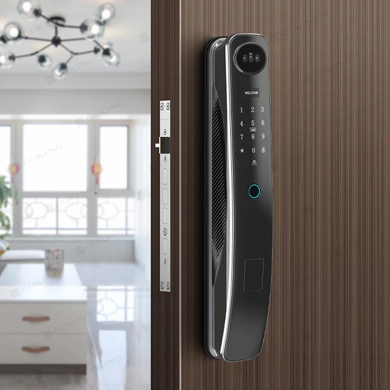  3d face detection recognition door lock smart video call intercom tuya app wood door lock for homes with camera