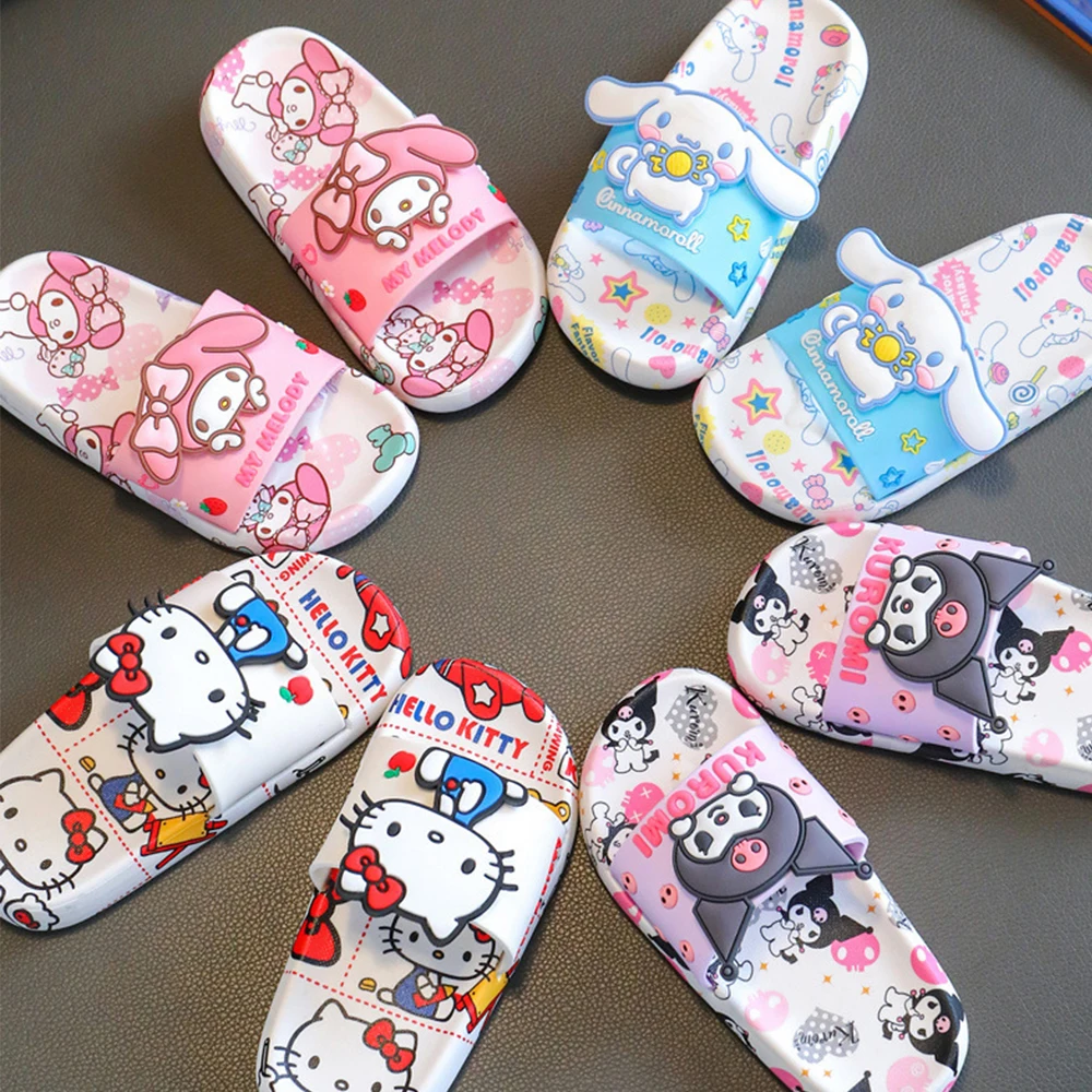 Children Slippers Sanrios Kawaii Anime Cartoon Kuromi Hello Kitty Cinnamoroll Summer Soft Bottom Indoor Non-Slip Slippers Gift