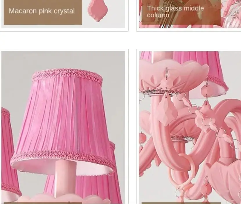 

European pink crystal chandelier warm living room bedroom pendant lights macaroon decorative Candle chandelier