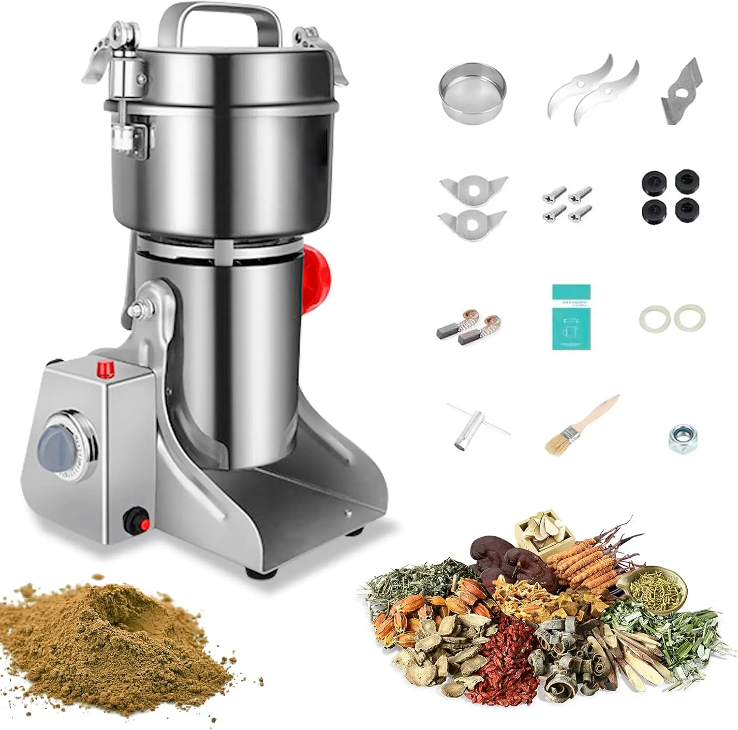 Electric Grain Grinder 800g, Swing Type Mill with 3000W Motor, Stainless Steel High-speed Spice Herb Grinder for Dry Cereals