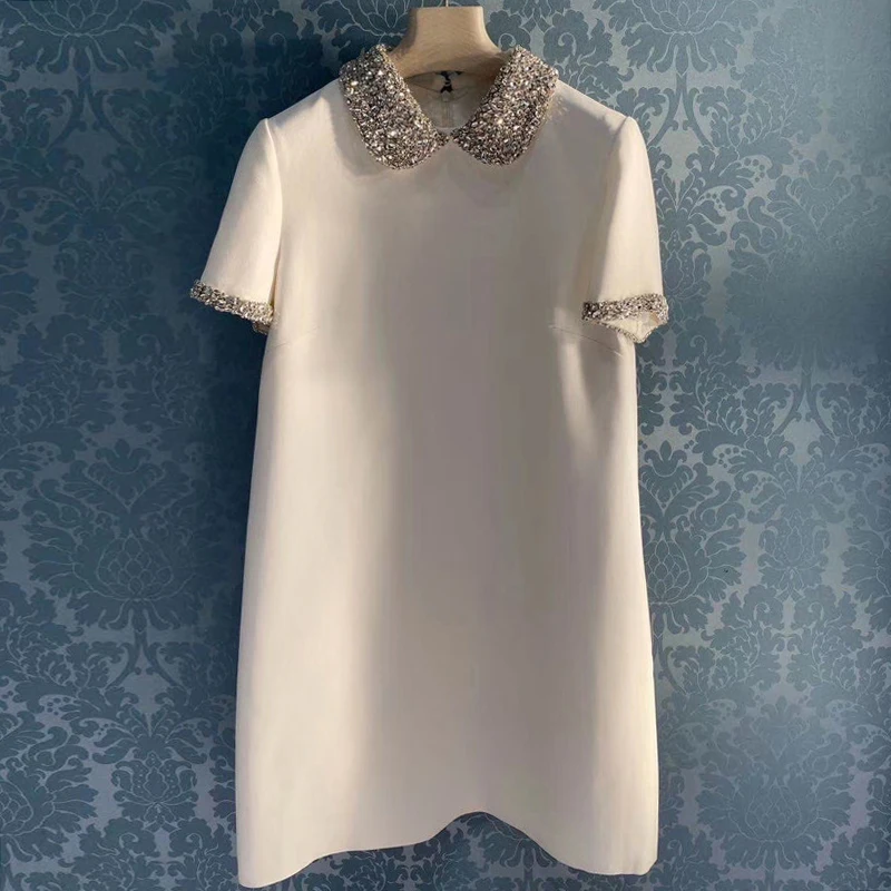 

diamond peter pan collar dress women vintage elegant simple A-line dress