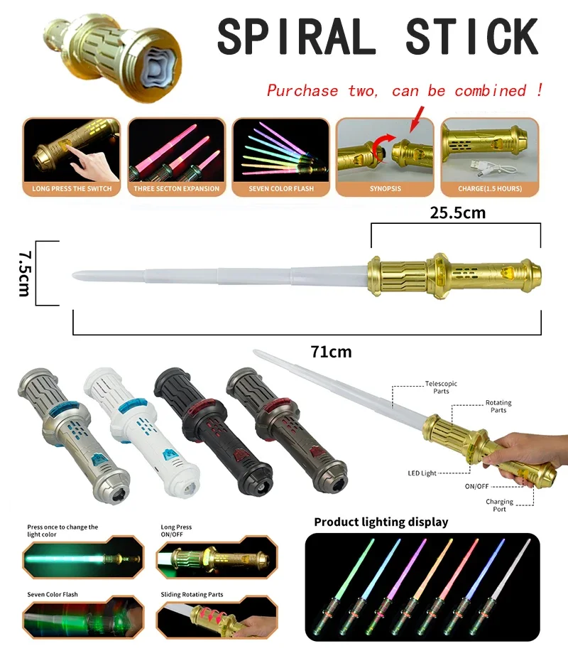 Luminous Star Wars Lightsaber para crianças, espadas luminosas, sabre de luz, faca telescópica, Glow Stick, meninas batalha brinquedo, meninos