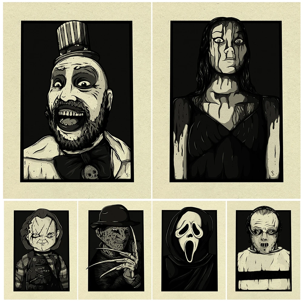 Horror Film Portraits Abstract Wall Art Canvas Painting Ghosts,Goblins And Demons In Movies Vintage Art Poster Print Home Decor