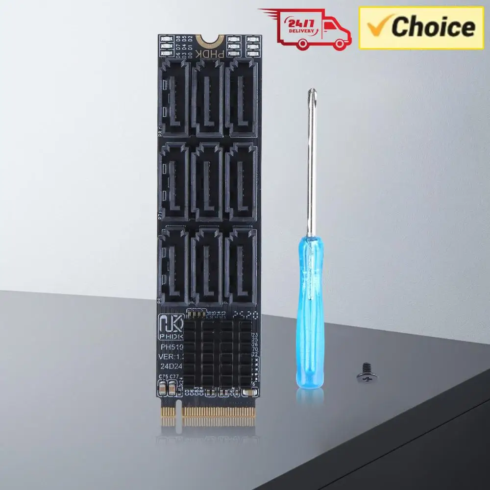 M.2 NVME To SATA 3.0 Converter PCIE 3.0 X2 Hard Disk Capacity M.2 NVME M-Key To SATA 9-Port Expansion Card for Desktop PC