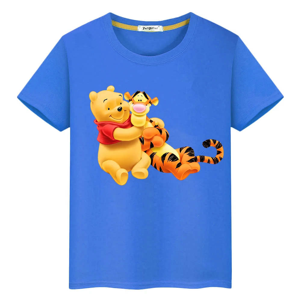 Camiseta con estampado de Disney para niños y niñas, camisa de algodón 100% para niños de 10 años, y2k, one piece, Pooh Bear, Tops Kawaii, camiseta de anime de orgullo corto, Ropa para Niñas