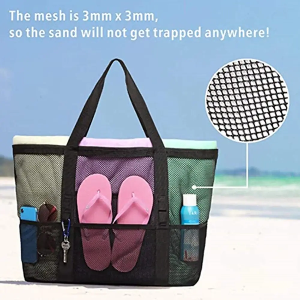 Breathable Mesh Shower Tote Bag Large Capacity Foldable Sand Collector Quick Dry Portable Beach Storage Bag Swimming Pool