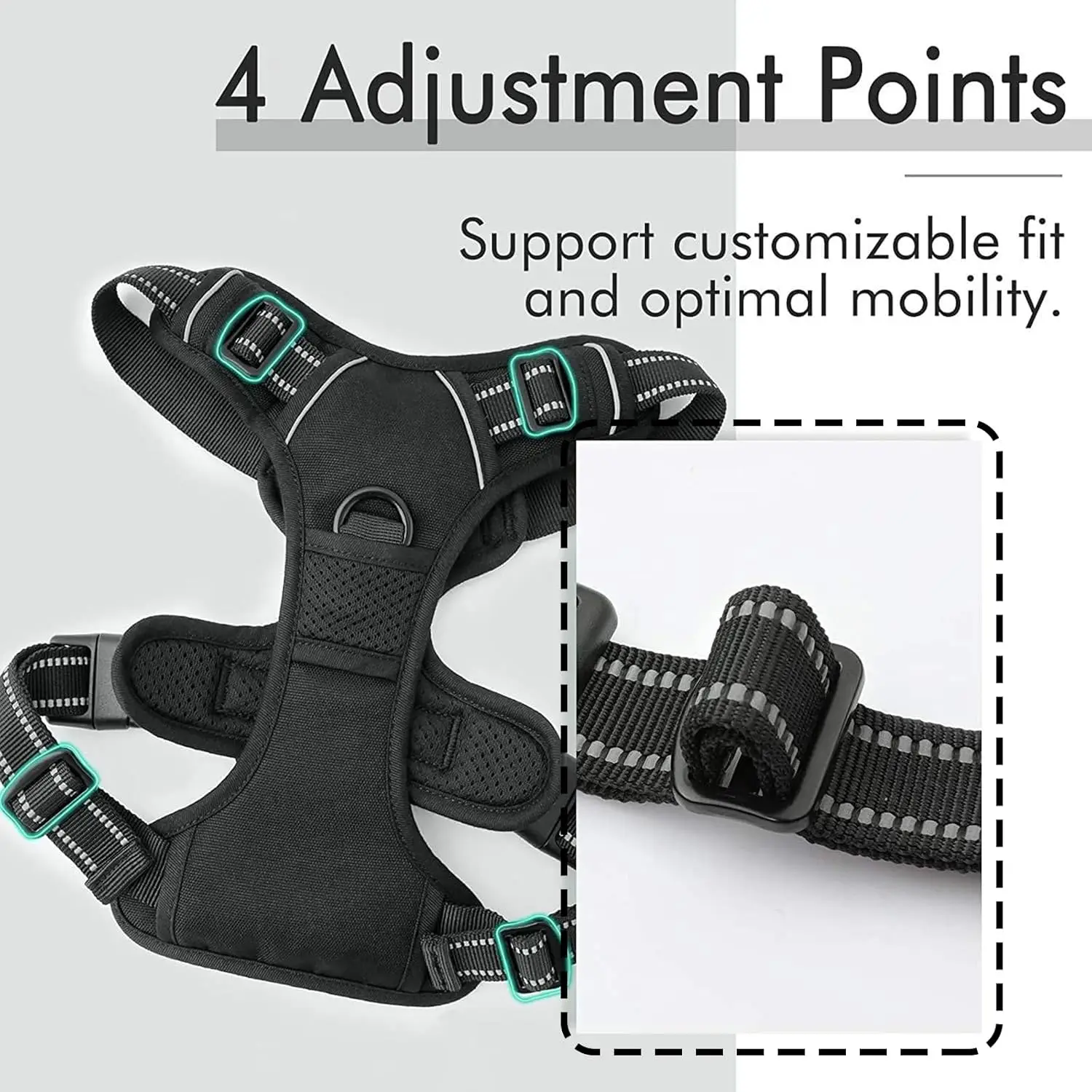 Dog Harness No Pull Adjustable Padded Vest With Reflective Tape_voghion.com