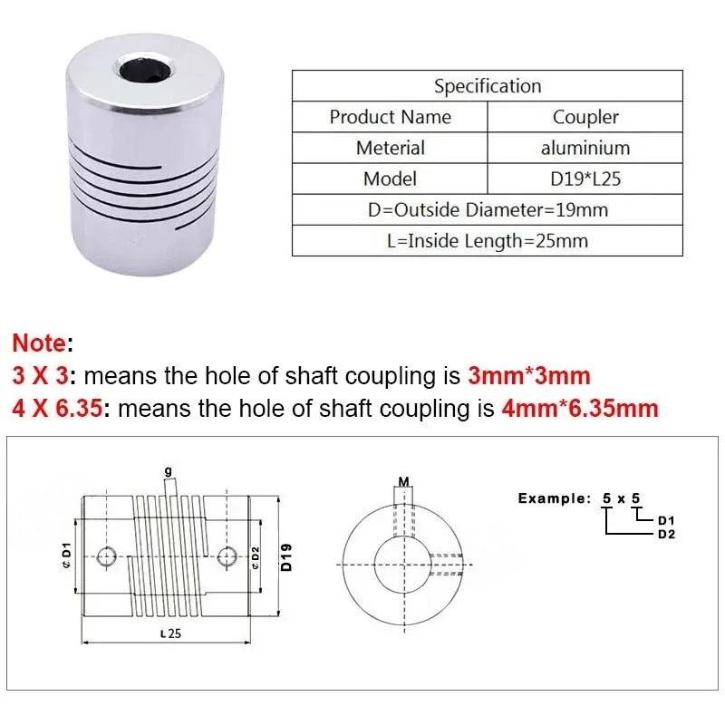 D19*L25 Coupler 5 8 6.35mm 8mm 10mm Aluminium flexible Jaw Shaft Coupling CNC Stepper Motor Coupler Encoders Engraving Machine