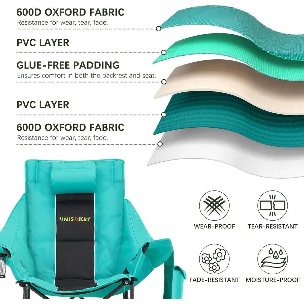 كرسي تخييم هزاز كبير الحجم مع مسند للرأس وحامل أكواب - سعة 400 رطل، قماش أكسفورد 600D، سهل الطي ومحمول للاستخدام الخارجي #4