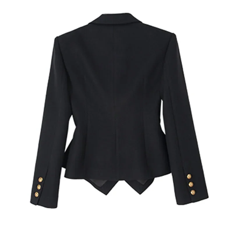 Blazer de terno preto feminino, elegante jaqueta de negócios, casaco estilo cruz, senhora do escritório, roupa feminina, 1 pc