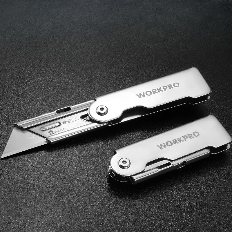 سكينة متعددة الاستخدامات، قاطعة صندوق قابلة للطي شديدة التحمل، سكين قطع سجادة الجيب مع 10 شفرات من الفولاذ المقاوم للصدأ SK5 الإضافية، سكين جيب #1