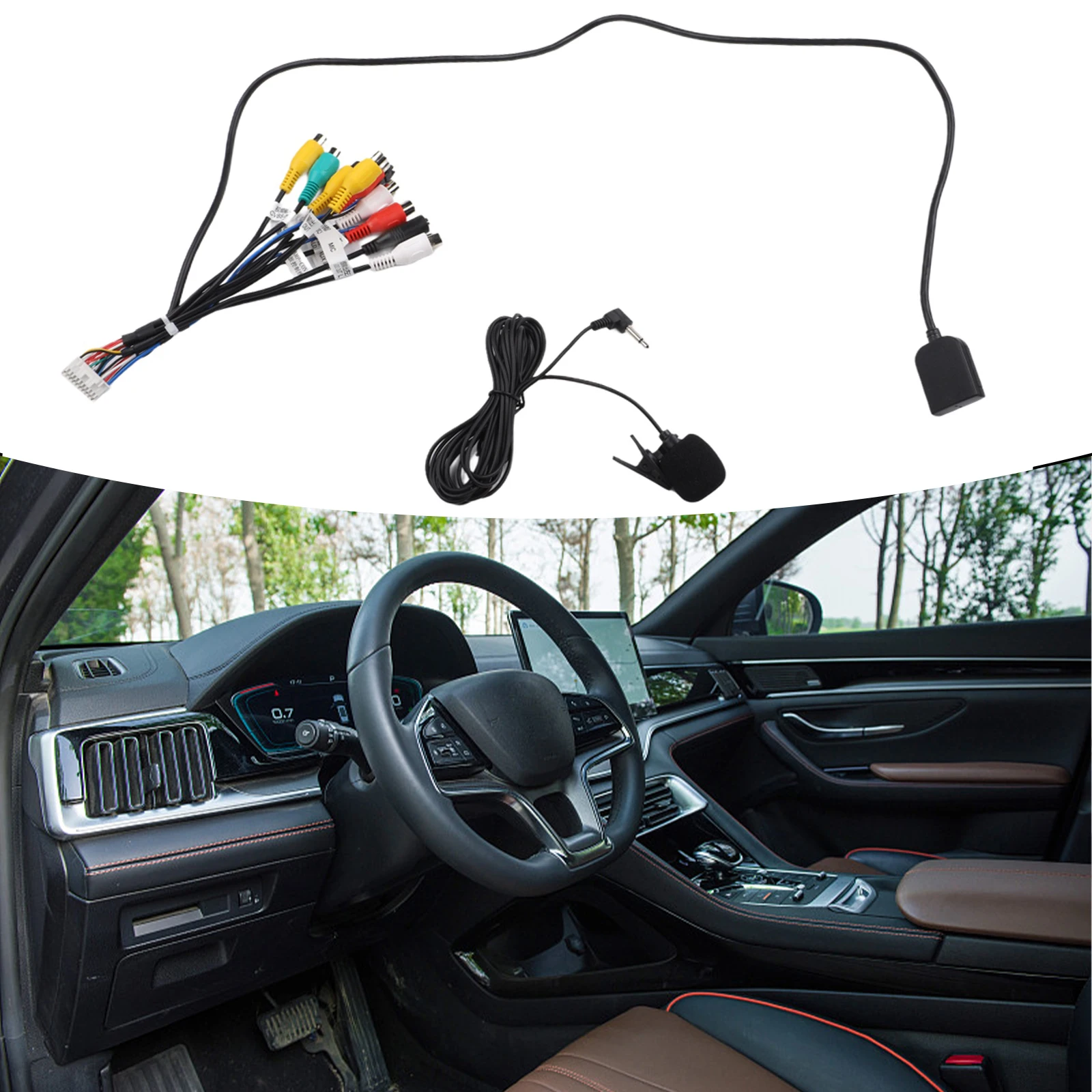 Car Multimedia Setup Black Microphone Connector Quick Installation Radio Cooling Fan Support Wear-resistant Design