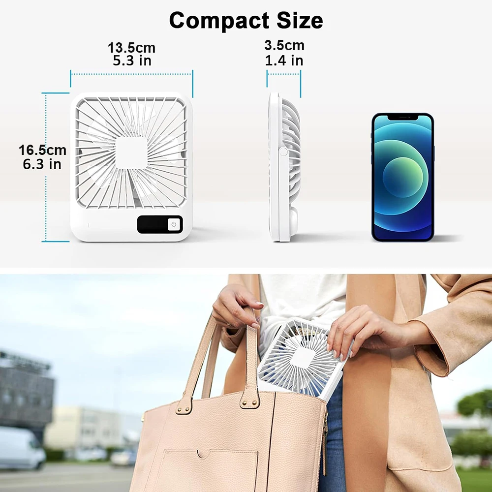 Desk Fan, 180° Tilt Folding Personal Fan With Power Display, 5 Speeds Ultra Quiet Table Fan, Portable USB Rechargeable Fan