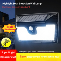 Highlight Solar Induction Wall Lamp 218LED 1000Lumens Human Body Sense Waterproof Outdoor Lighting Lamp Three Mode White Light