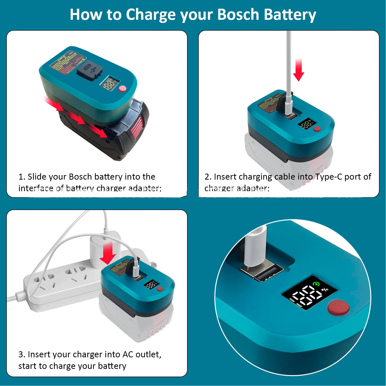 Battery Adapter Digital Display 18V Lithium Battery to USB Type C Output for BL1830 BL1850 BL1840 Battery Adapter USB Output