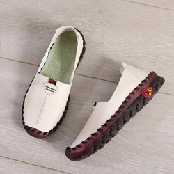 Fashion Leather Women's Autumn Loafers Designer Flats Ladies Sewing Platform Sneakers Mom Cozy Moccasins Beige