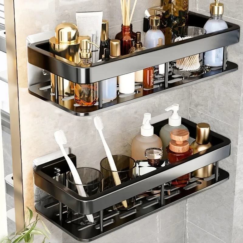 Punch-free Wall Mounted Storage Rack Bathroom Shower Shelf Shelves Kitchen Home Aluminum Alloy Storage Holder Cosmetic Shelf