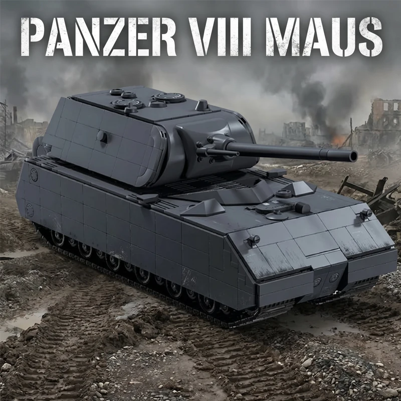 Zestaw klocków konstrukcyjnych Panzer VIII Maus, ciężki czołg, model pojazdu wojskowego, klocki do budowy, zestaw DIY, zabawki pancerna do samodzielnego montażu dla dorosłych, idealny prezent