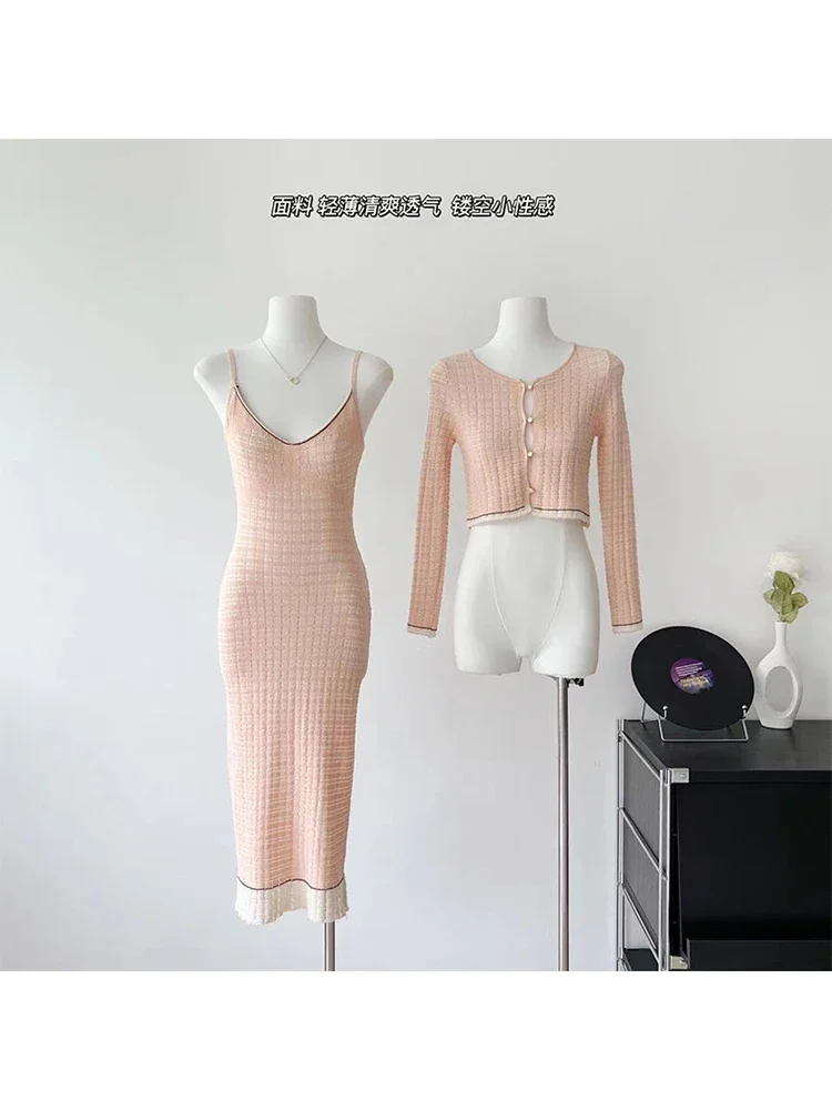 

Офисный женский кардиган с v-образным вырезом + эластичная талия на тонких бретельках Платье русалки Новый дизайн Шикарные элегантные женские тонкие наряды Комплект из 2 предметов