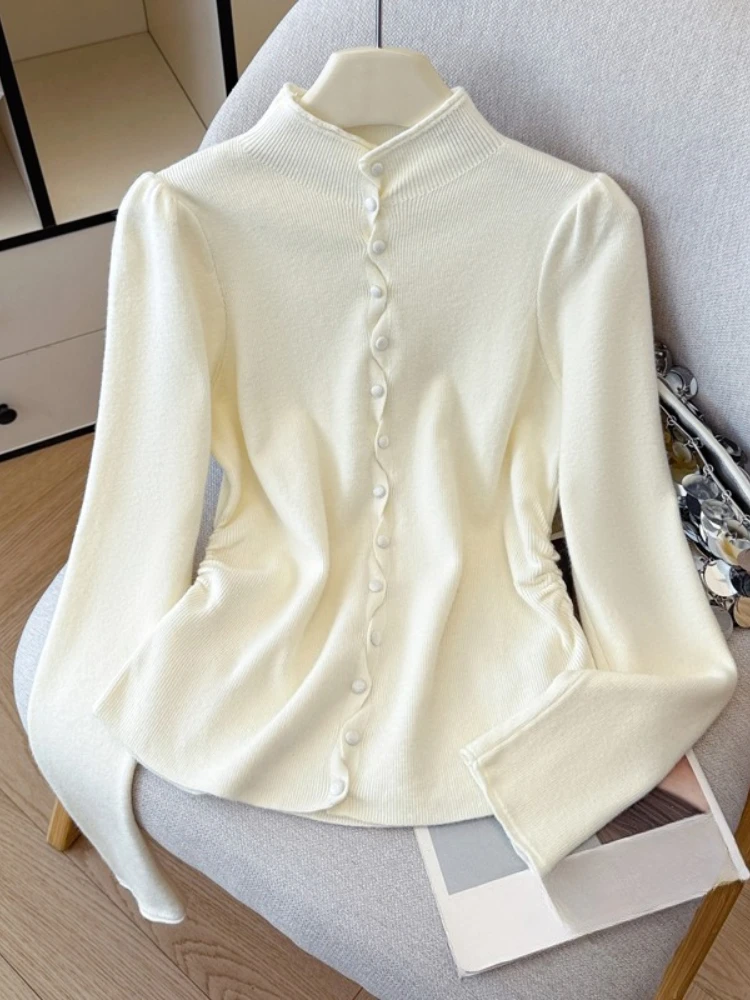 

REALEFT осень-зима однобортные вязаные женские свитера с длинным рукавом воротник-стойка корейские элегантные пуловеры топы женские