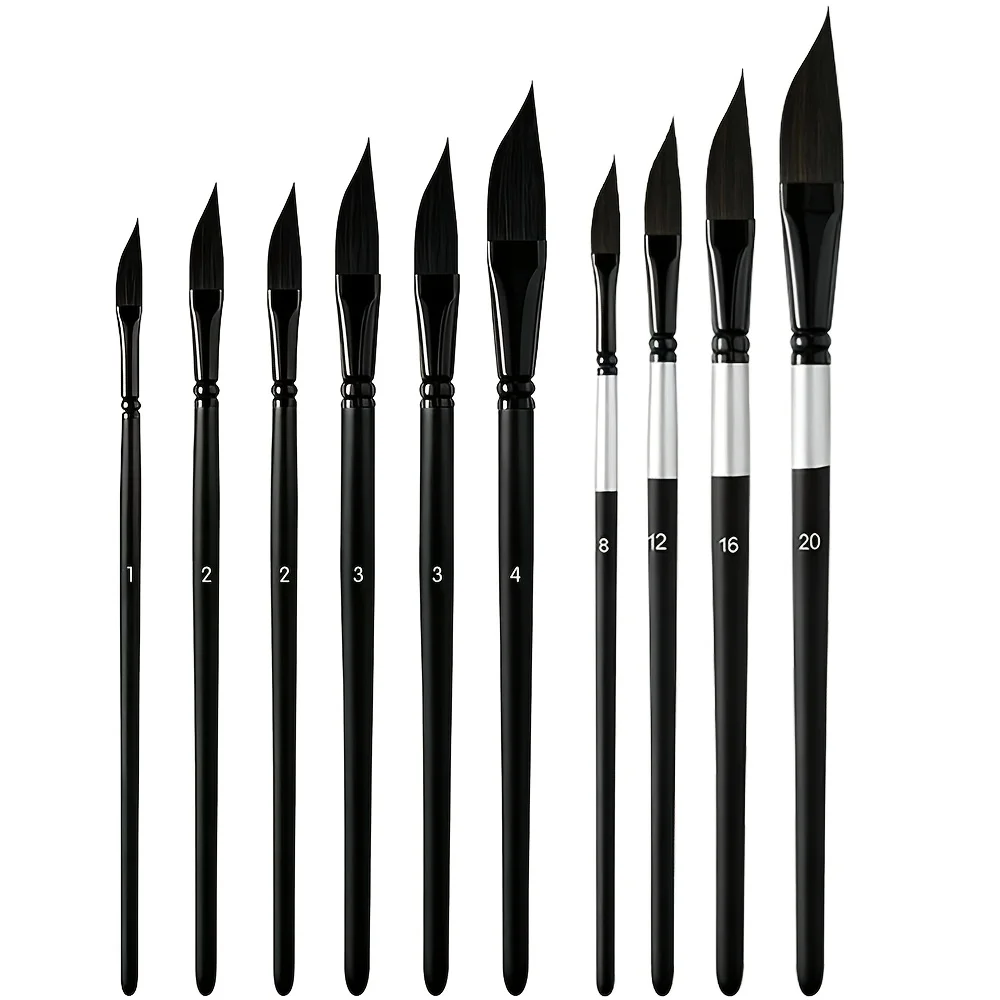 10pcs Watercolor Brushes - Professional Artist Brushes With Ergonomic Tail Handle, Perfect For Fine Detailing & Expressive Paint