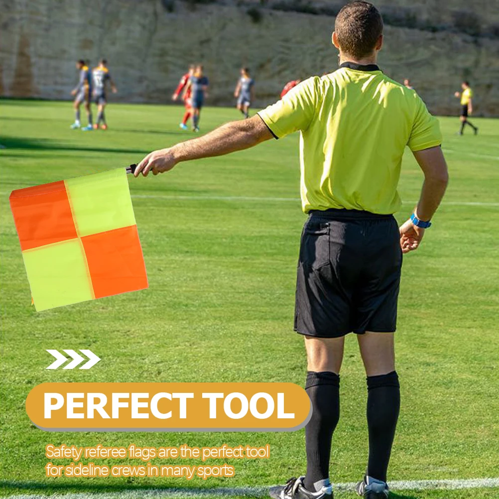 

2Pcs Football Referee Flags Durable Oxford Cloth Stainless Steel Grip Lightweight Soccer Game Traffic Direction Party Warning
