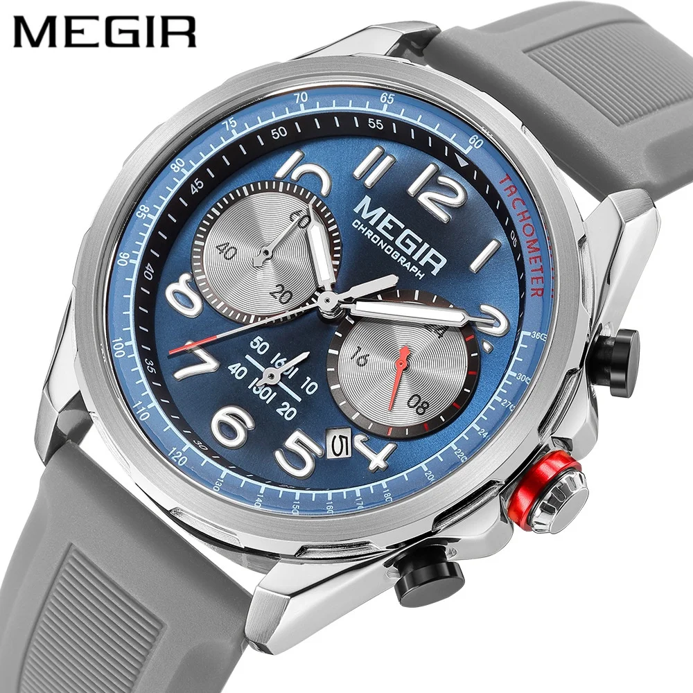 MEGIR 2230 New Men\'s Watch Fashion Casual Multifunctional Sports Silicone Strap Luminous Date Military Chronograph Wristwatches