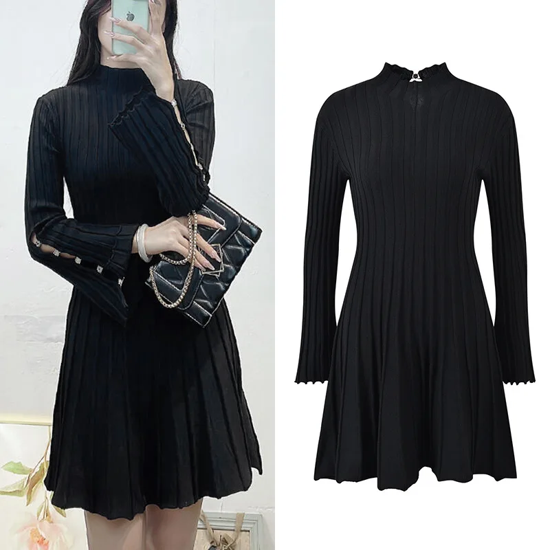 Hebe Sle Bell Sve Dzianinowy Dr Ele Wyszczuplający Bla Dr Jesienna Plonówka Krój w Talii Długi Sve Okrągły Dekolt Ne Dr