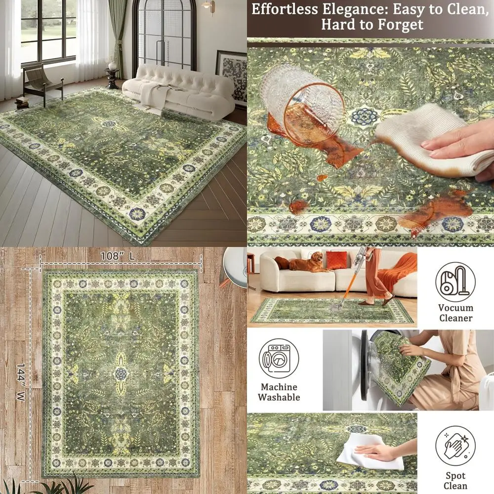 

Living Room 9x12 Floral Rugs, Washable Bedroom Floral Rugs, Machine Washable Dining Room Area Rugs