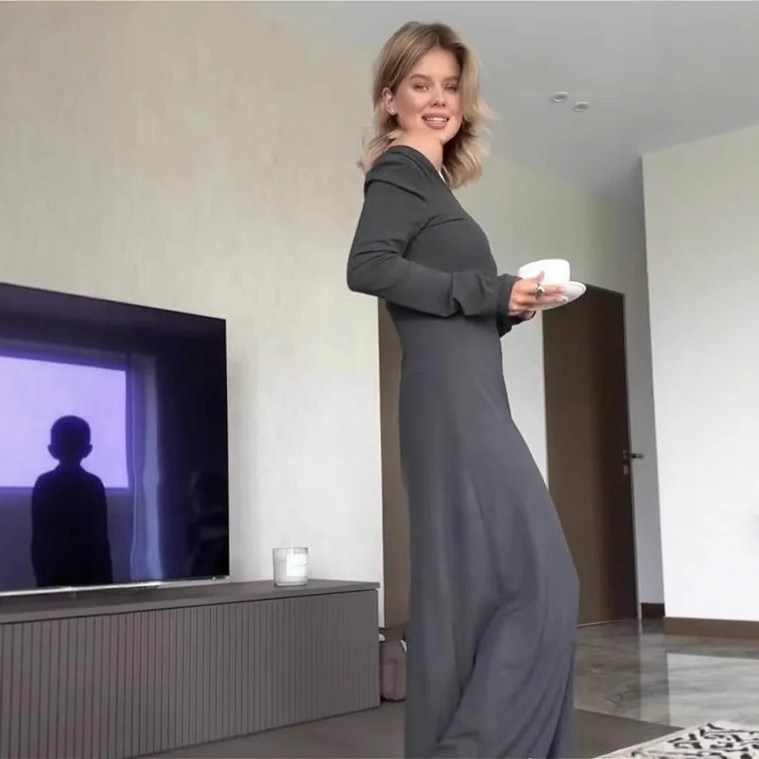 Odzież damska Sukienka damska 2026 Sukienka T-shirtowa dla kobiet Letnia sukienka z modalu Imitacja dwuczęściowej sukienki z wysokim stanem w kształcie litery A Długie sukienki