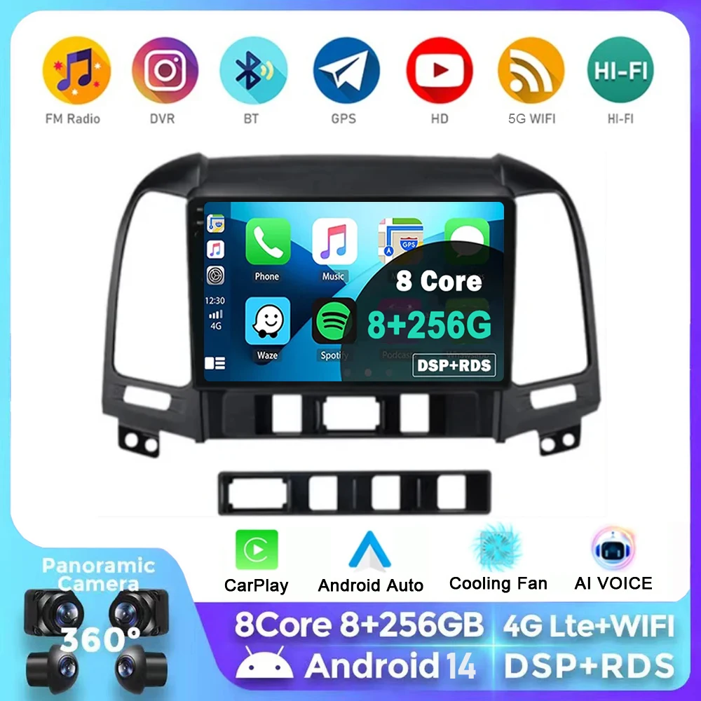 

Android 13 For Hyundai Santa Fe 2 2006-2012 2K QLED Android Car Radio Multimedia Video Player AI Voice CarPlay Head Unit Stereo