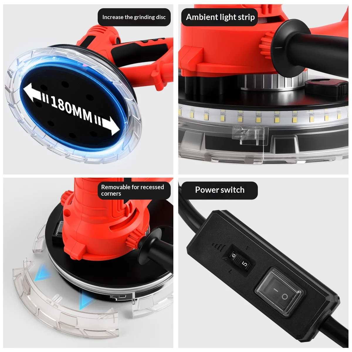 7-Inch Handheld Self-Priming Wall Sanding Machine Dust-Free Electric Polishing Machine Short Handle Putty Wall Grinding Machine